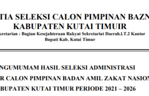 Pengumuman Hasil Seleksi Administrasi Calon Pimpinan BAZNAS Kutim Periode 2021–2026